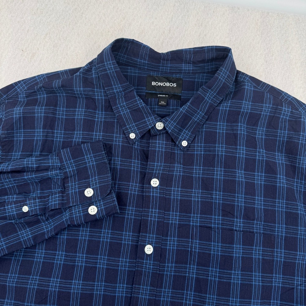 Bonobos Standard Fit Long Sleeve Button Down Men's XXL Navy Blue Plaid Casual